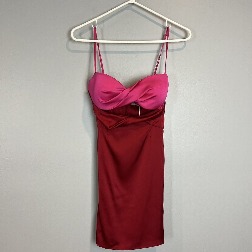 Oh Polly Lavish Life Twist Cut Out Satin Mini Dress NEW pink red size 6